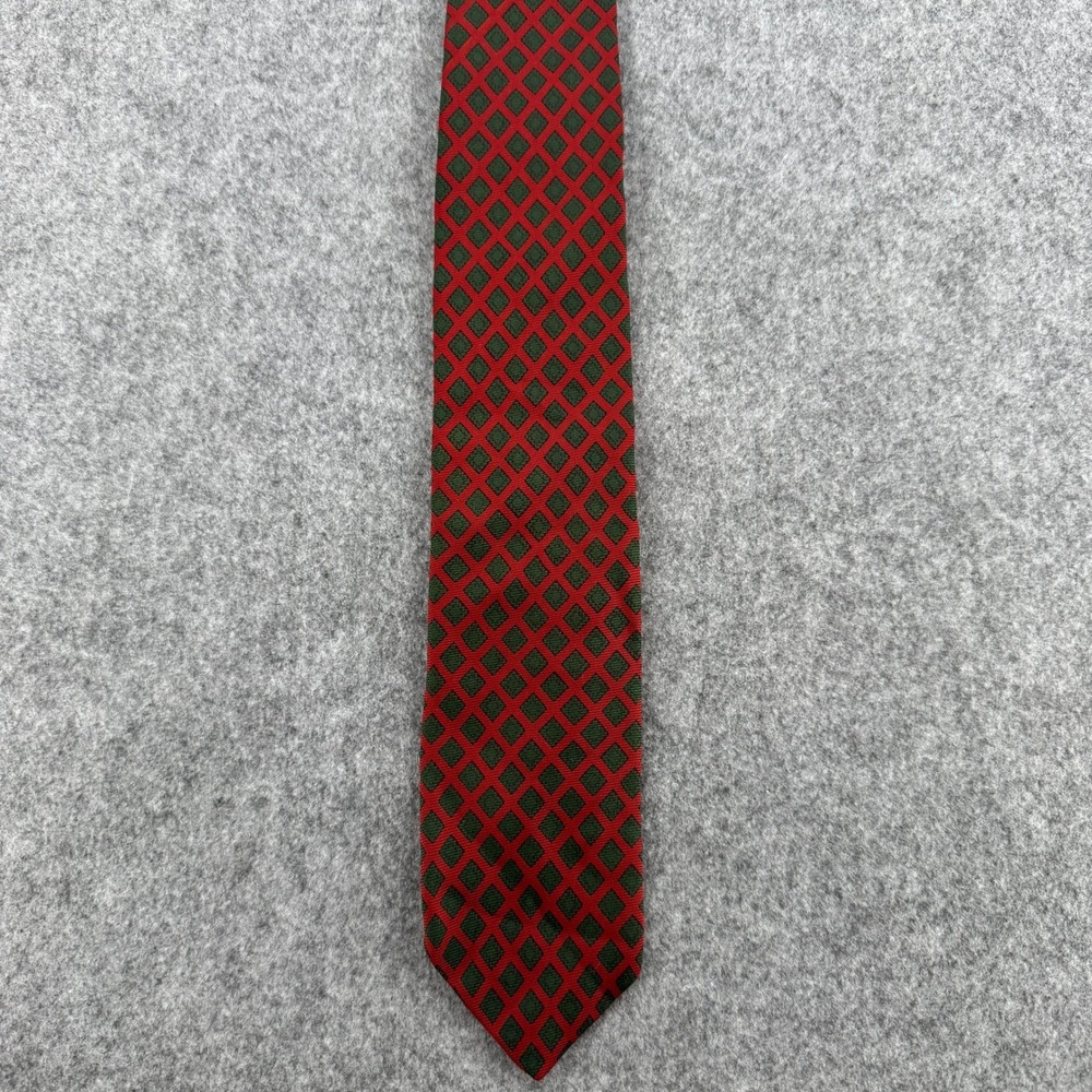 Lewis & Thos Saltz Mens Silk Tie Red Green Diamond Lattice Pattern Vintage 324